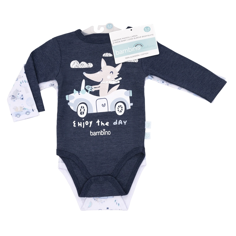 PACK 2 BODY ALGODON NIÑO BAMBINO AZUL MANGA LARGA ZORRO 12 18 MESES - 1