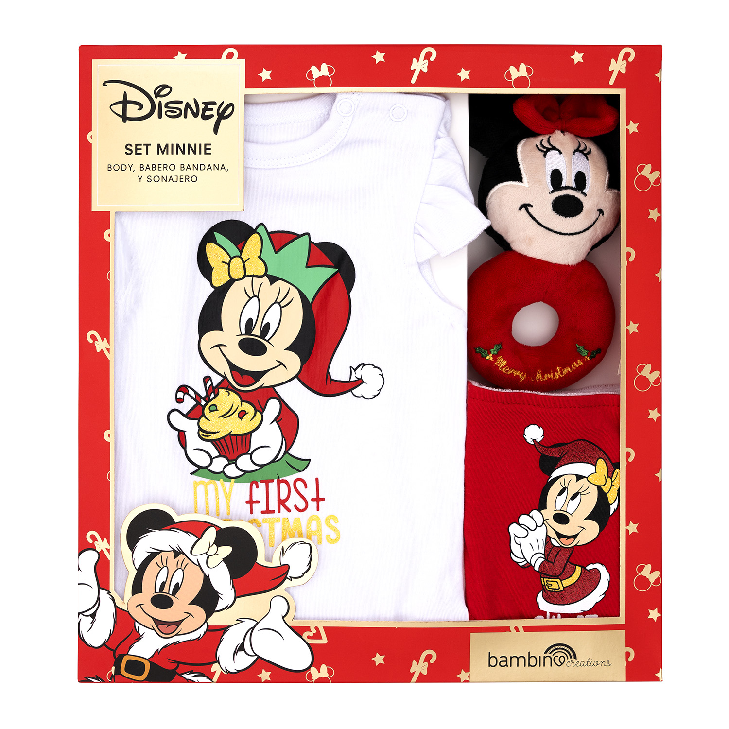 SET PARA BEBE ALGODON NIÑA BAMBINO ROJO 3 PIEZAS NAVIDAD DISNEY MINNIE 0 3 MESES - 1