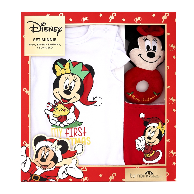 SET PARA BEBE ALGODON NIÑA BAMBINO ROJO 3 PIEZAS NAVIDAD DISNEY MINNIE 9 12 MESES - 1
