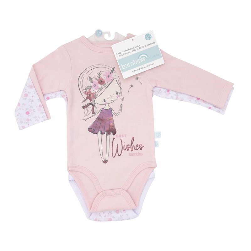 PACK 2 BODY ALGODON NIÑA BAMBINO ROSADO MANGA LARGA HADA 6 9 MESES - 1