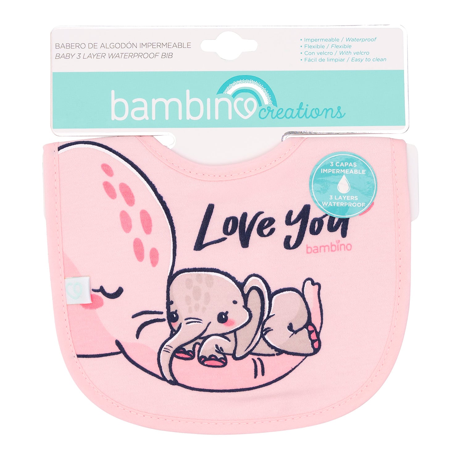 BABERO BAMBINO ALGODÓN IMPERMEABLE ELEFANTES NIÑA ROSADO - 1