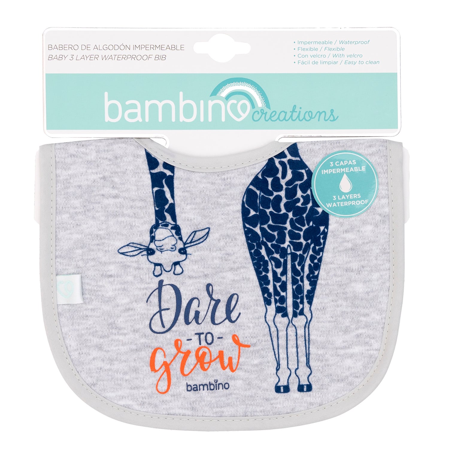 BABERO BAMBINO ALGODÓN IMPERMEABLE JIRAFA NIÑO GRIS - 1