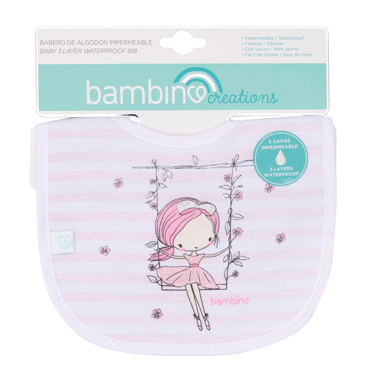 BABERO BAMBINO ALGODÓN IMPERMEABLE NIÑA RAYAS NIÑA BLANCO - 2