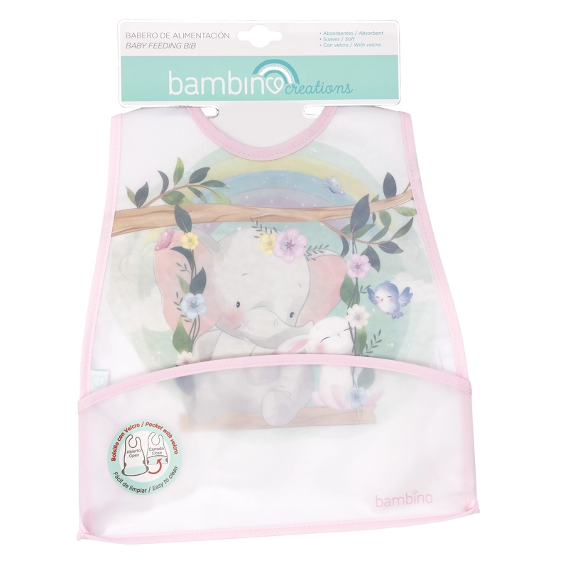 BABERO BAMBINO ALIMENTACIÓN ROSADO ELEFANTE NIÑA - 1