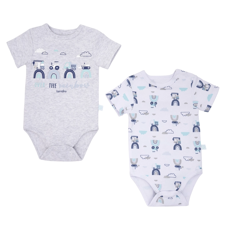 SET 2 BODYS MANGA CORTA GRIS TRANSPORTES BEBE  0-3 MESES - 2