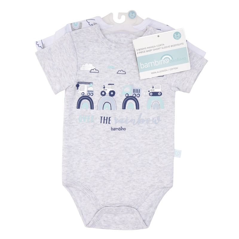 SET 2 BODYS MANGA CORTA GRIS TRANSPORTES NIÑO 12-18 MESES - 1