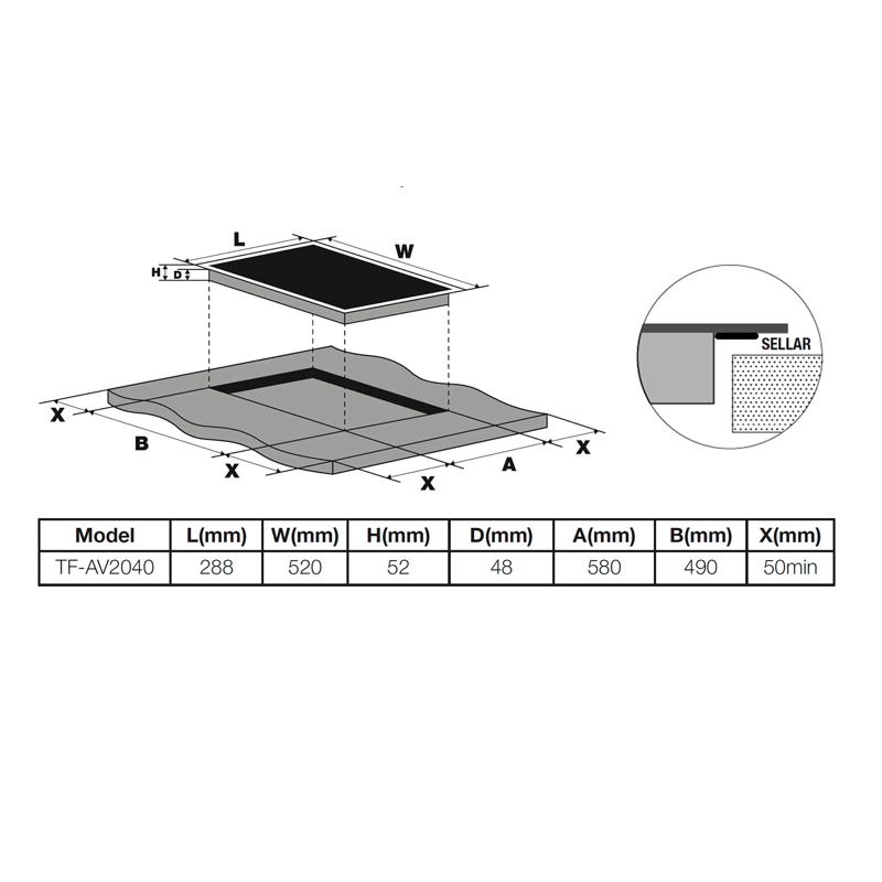COCINILLA EMPOTRABLE VITROCERÁMICA TELEFUKEN 2 PLATOS TF AV2040 - 3