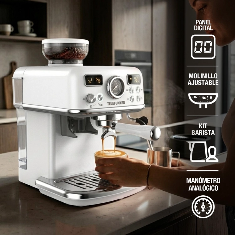 CAFETERA ESPRESSO CON MOLINILLO TELEFUNKEN PARMA BLANCA - 8
