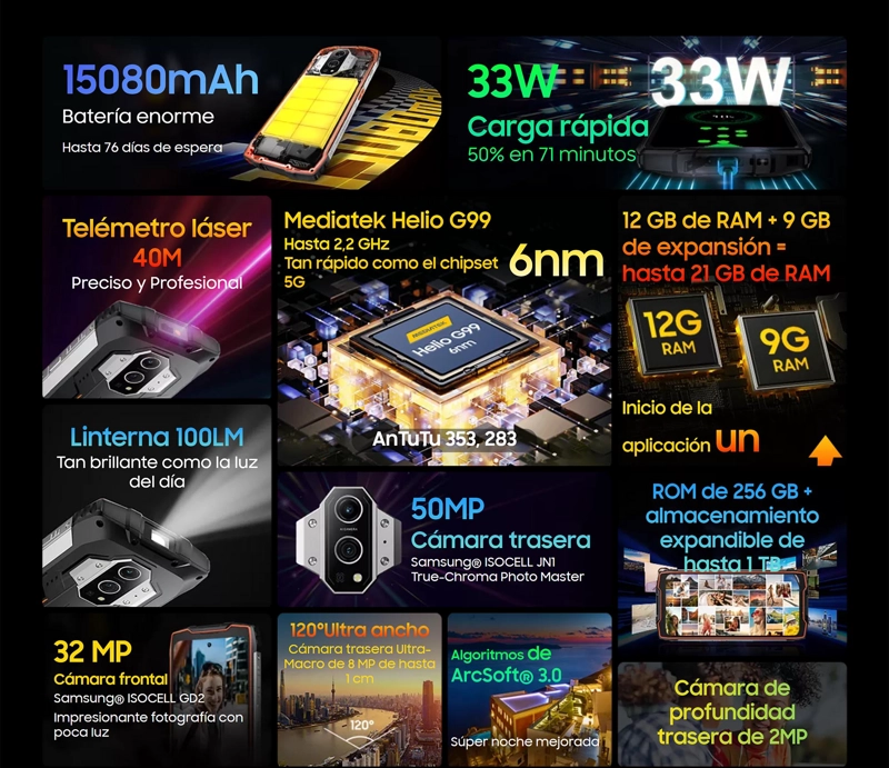 CELULAR BLACKVIEW BV9300 256 GB 12 GB RAM 50 MP 6.7 " RESISTENTE GOLPE AGUA BATERÍA 15000MAH 2SIM - 4