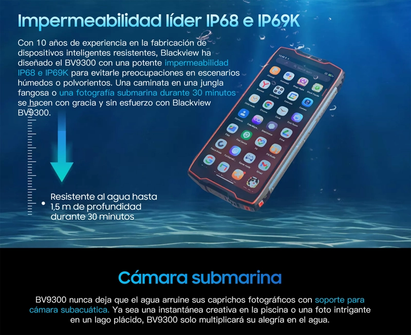 CELULAR BLACKVIEW BV9300 256 GB 12 GB RAM 50 MP 6.7 " RESISTENTE GOLPE AGUA BATERÍA 15000MAH 2SIM - 9