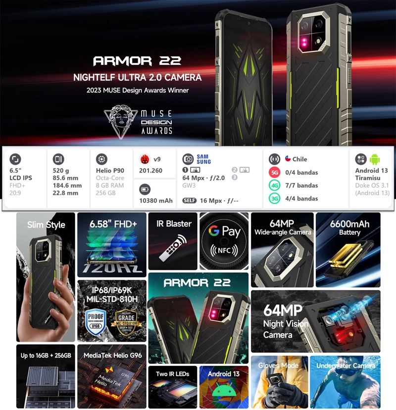 CELULAR ULEFONE ARMOR 22 128 GB 8 GB RAM 64 MP 6.5 " ANDROID 13 DUALSIM RUGGED - 2