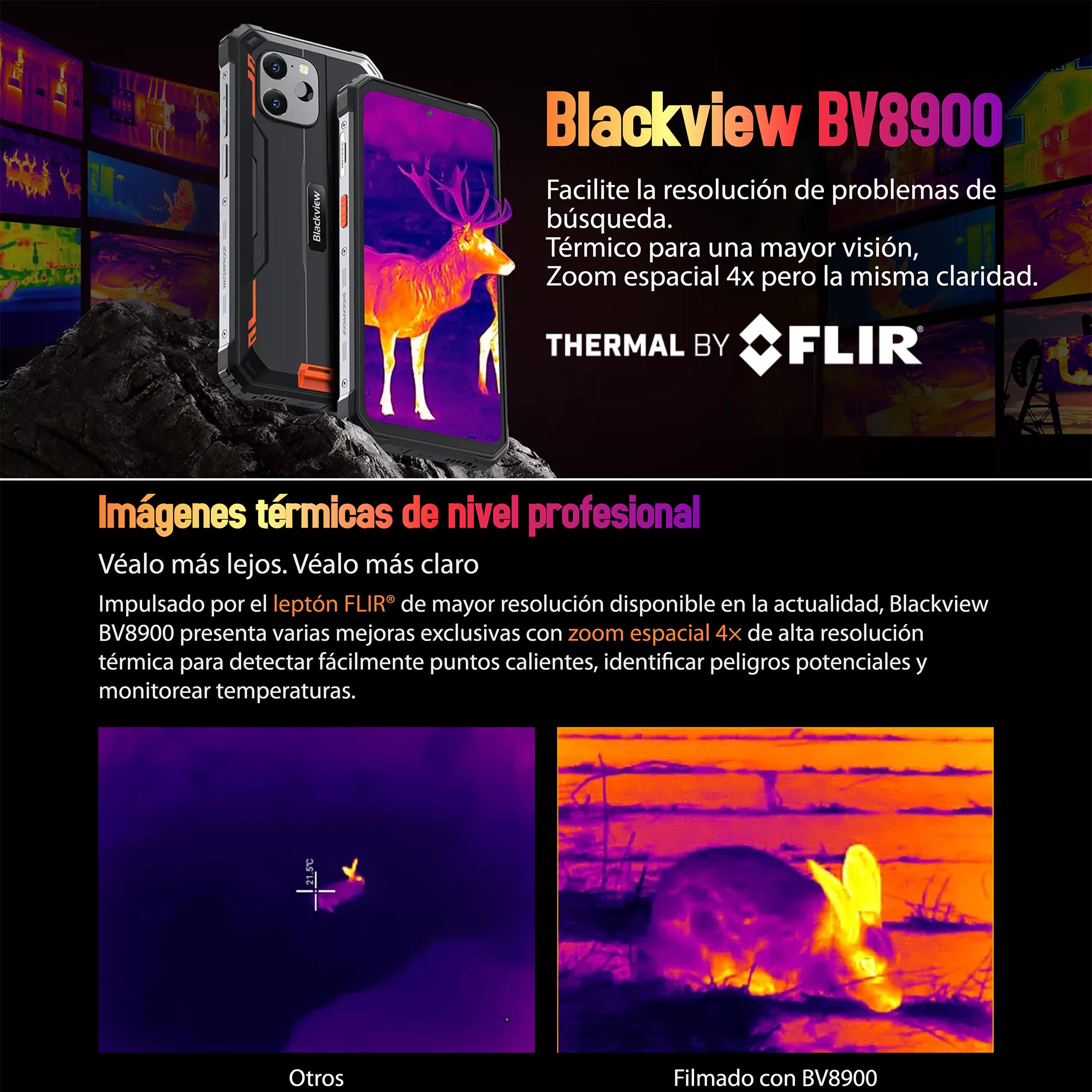 CELULAR BLACKVIEW BV8900 256 GB 8 GB RAM 64MP 6.5 " CON CÁMARA TÉRMICA TERMOGRÁFICA INFRARROJOS FLIR - 2