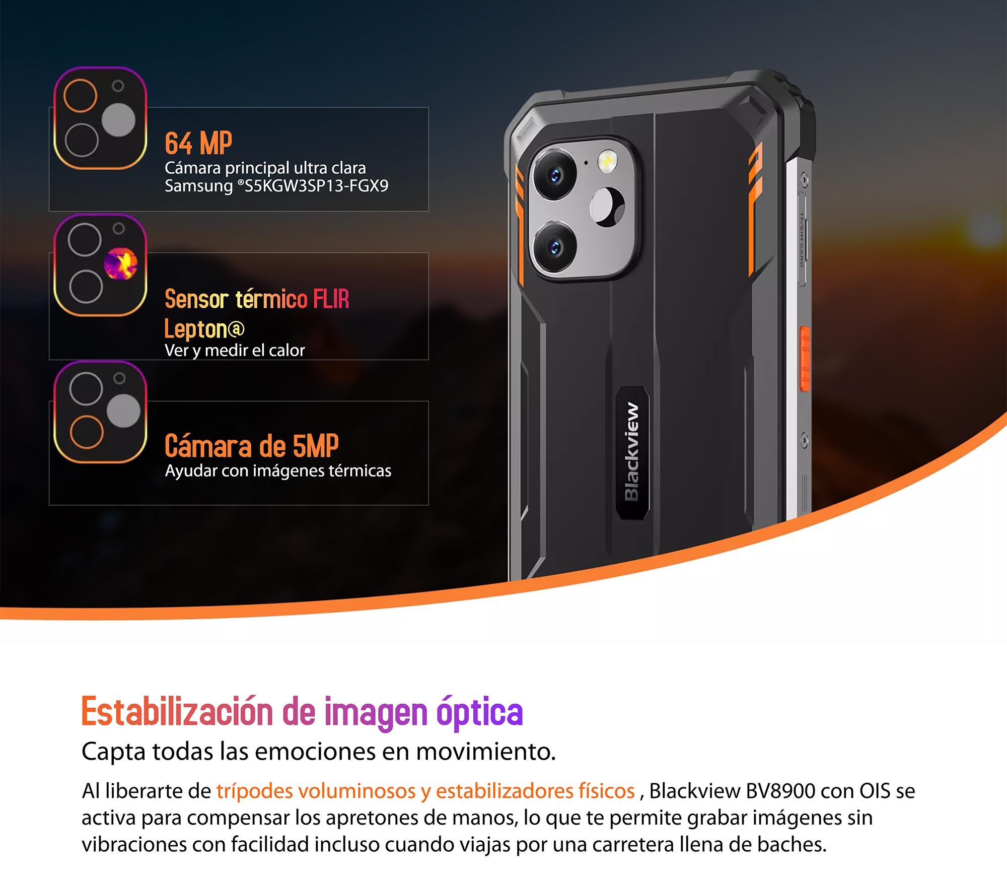 CELULAR BLACKVIEW BV8900 256 GB 8 GB RAM 64MP 6.5 " CON CÁMARA TÉRMICA TERMOGRÁFICA INFRARROJOS FLIR - 8