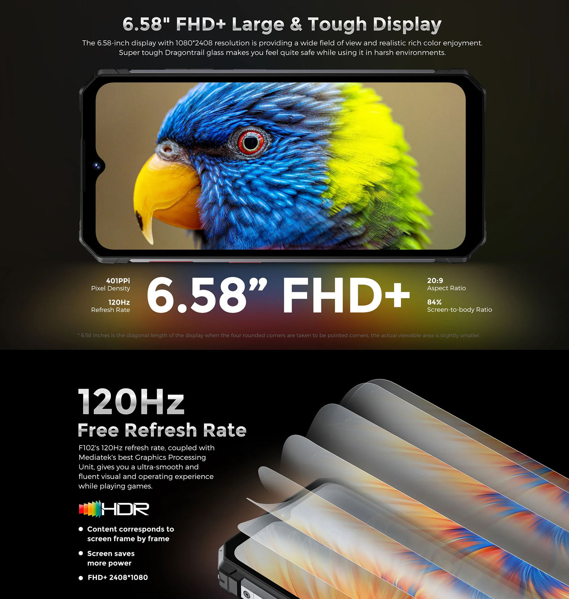 CELULAR FOSSIBOT F102 256 GB 12 GB RAM 108 MP 6.6 " RESISTENTE GOLPES AGUA LINTERNA 495 LÚMENES - 6