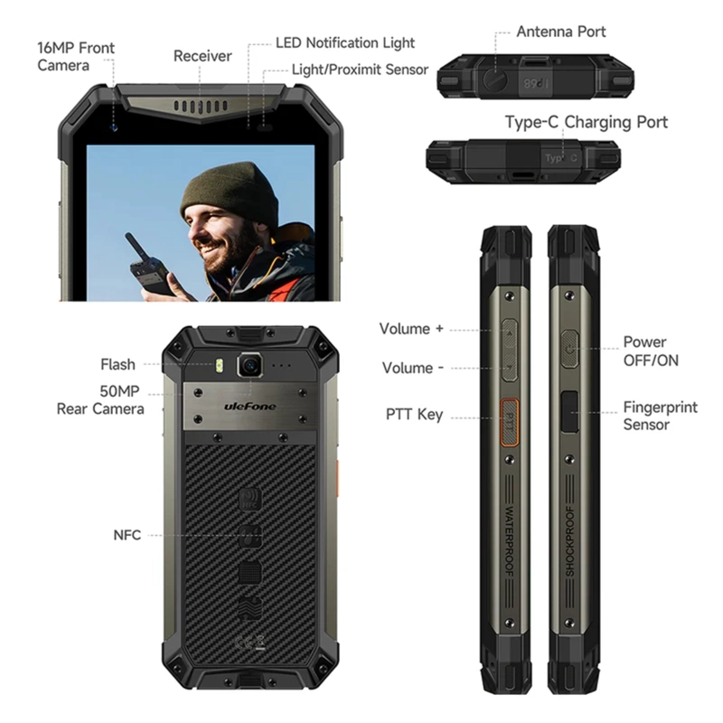 CELULAR ULEFONE ARMOR 20WT 256 GB 8 GB RAM 50 MP 5.6 " ANDROID + WALKIE TALKIE DMR UHF - 8