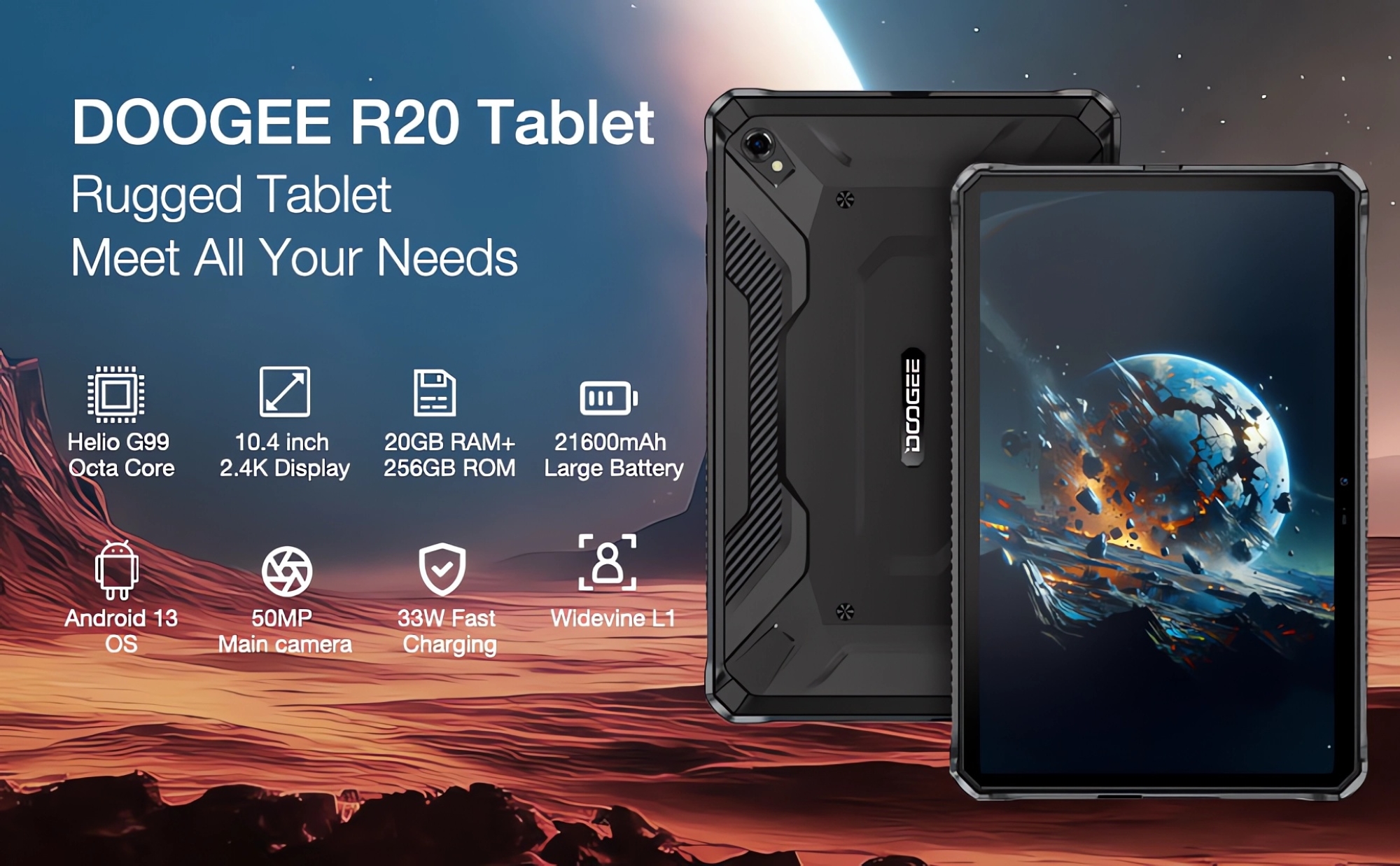 TABLET 4G RUGGED RESISTENTE DOOGEE R20 - IP68 MILITAR / RESISTE POLVO, GOLPES Y AGUA - 2