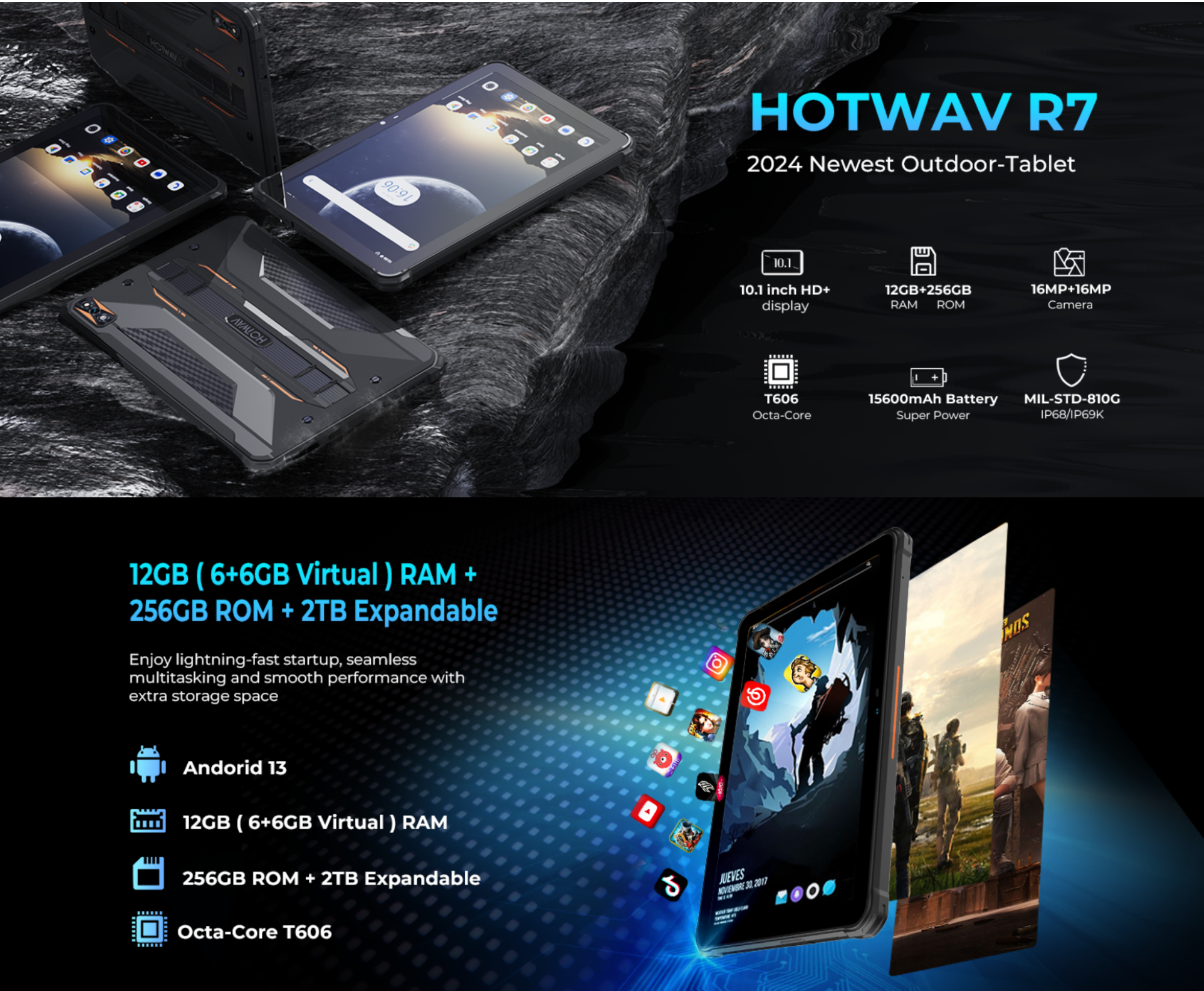 TABLET DOOGEE R7 10.1" 256 GB 4G RUGGED RESISTENTE HOTWAV IP68 MILITAR RESISTE POLVO GOLPES AGUA - 2