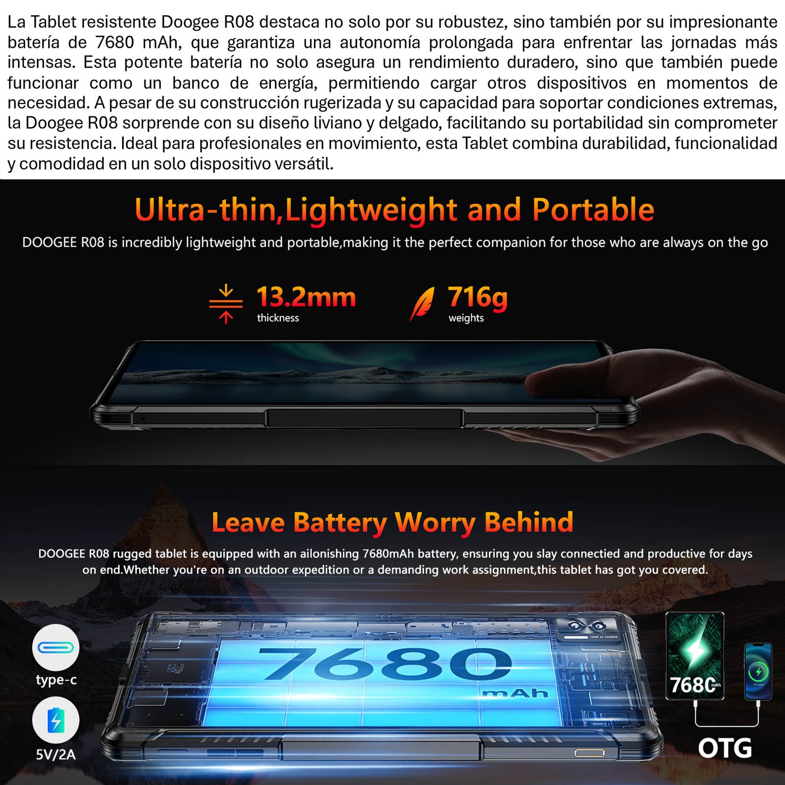 TABLET RESISTENTE: AGUA Y GOLPES - DOOGEE R08 / IP68 MILITAR - 6