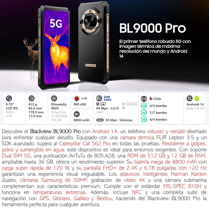 CELULAR BLACKVIEW BL9000 PRO 512 GB 12 GB RAM 64 MP 6.8 " CÁMARA TÉRMICA KILLER CAT S62 - 2