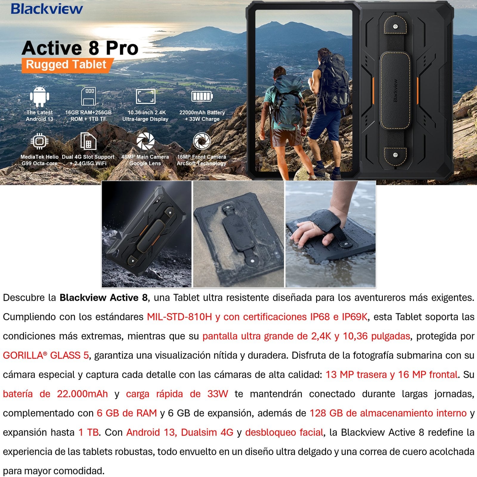 BLACKVIEW ACTIVE 8 - TABLET RESISTENTE IP68/IP69K, 22.000MAH - 2