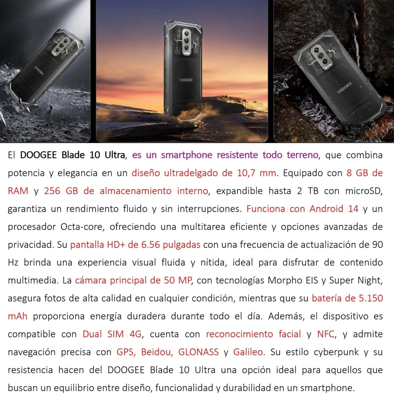 CELULAR DOOGEE BLADE 10 ULTRA 256 GB 8 GB RAM 50 MP 6.6 " RESISTENTE GOLPES Y AGUA - 2