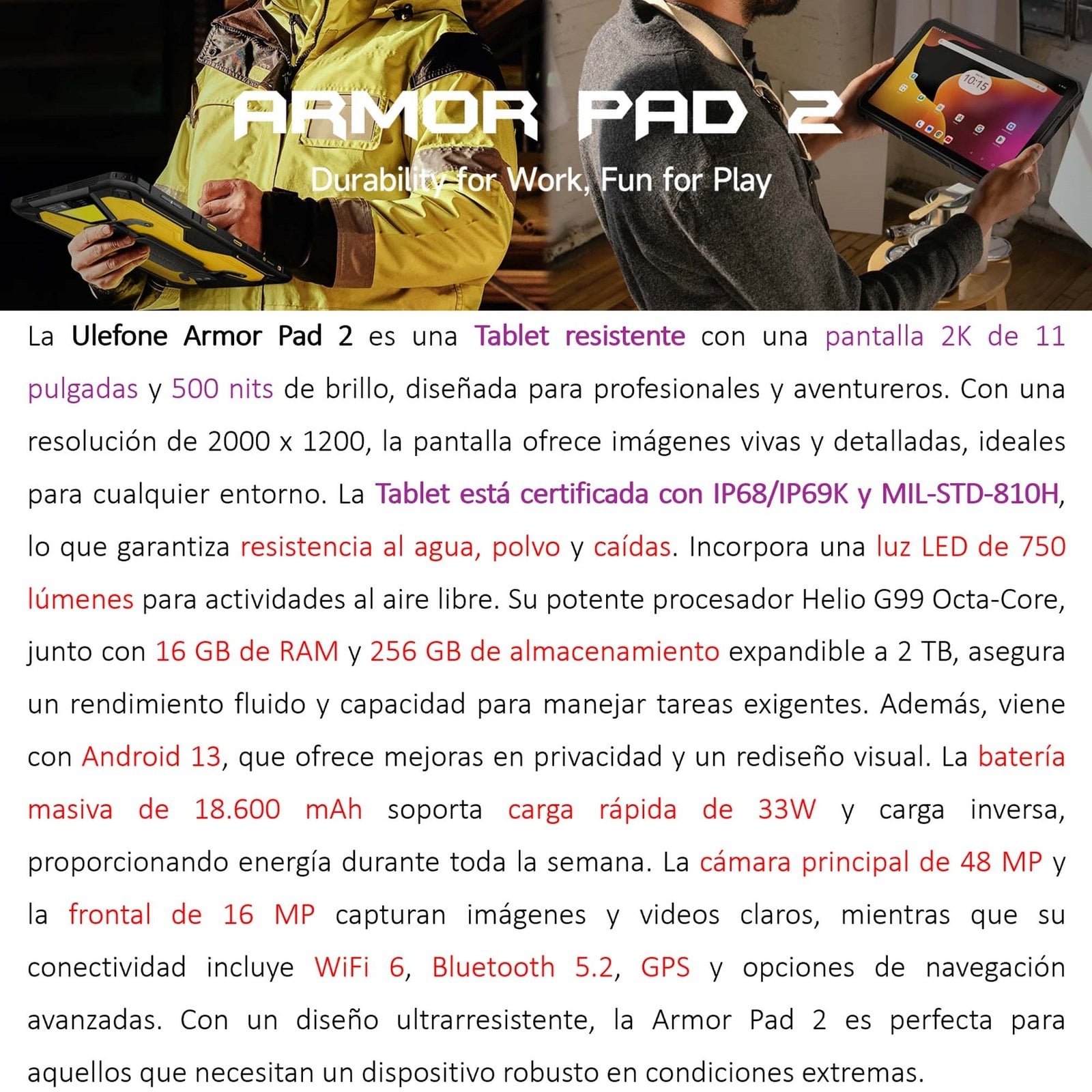 TABLET ULEFONE ARMOR PAD 2 256 GB 4G RESISTENTE GOLPES POLVO AGUA - 2