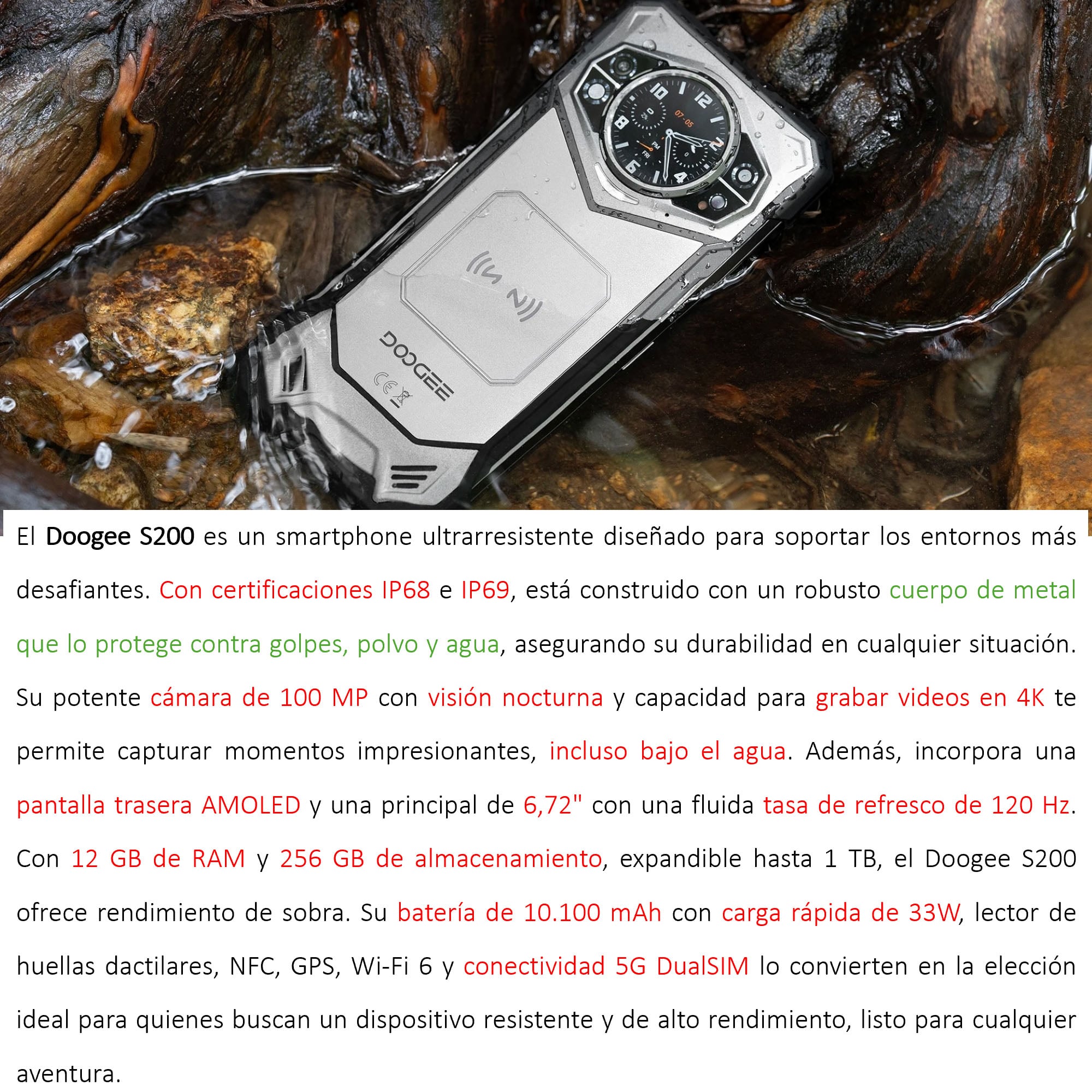 DOOGEE S200 - SMARTPHONE ULTRARRESISTENTE, 100 MP, 12GB+256GB, 10.100MAH - 2