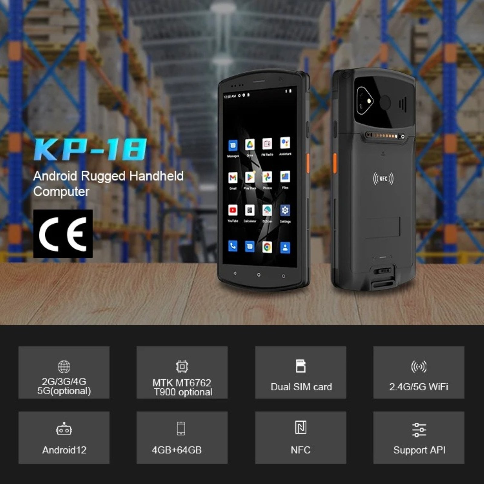 KT-KP18 PDA INDUSTRIAL CON LECTOR DE CÓDIGOS DE BARRAS, RFID/NFC 13.56MHZ, ANDROID 12 - 2