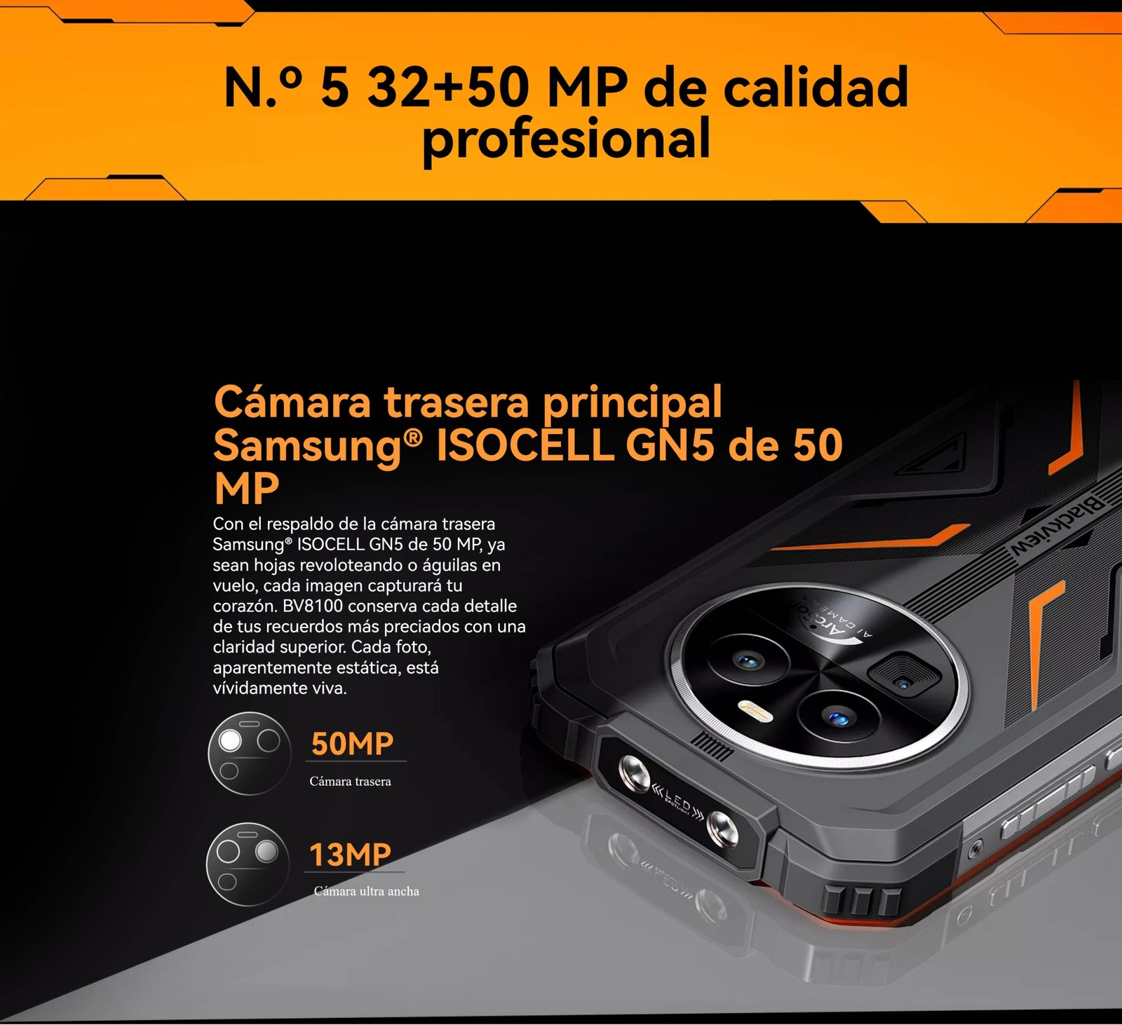 BLACKVIEW BV8100 - SMARTPHONE RUGGED 50 MP, PANTALLA 2.4K, BATERÍA 8800 MAH - 8