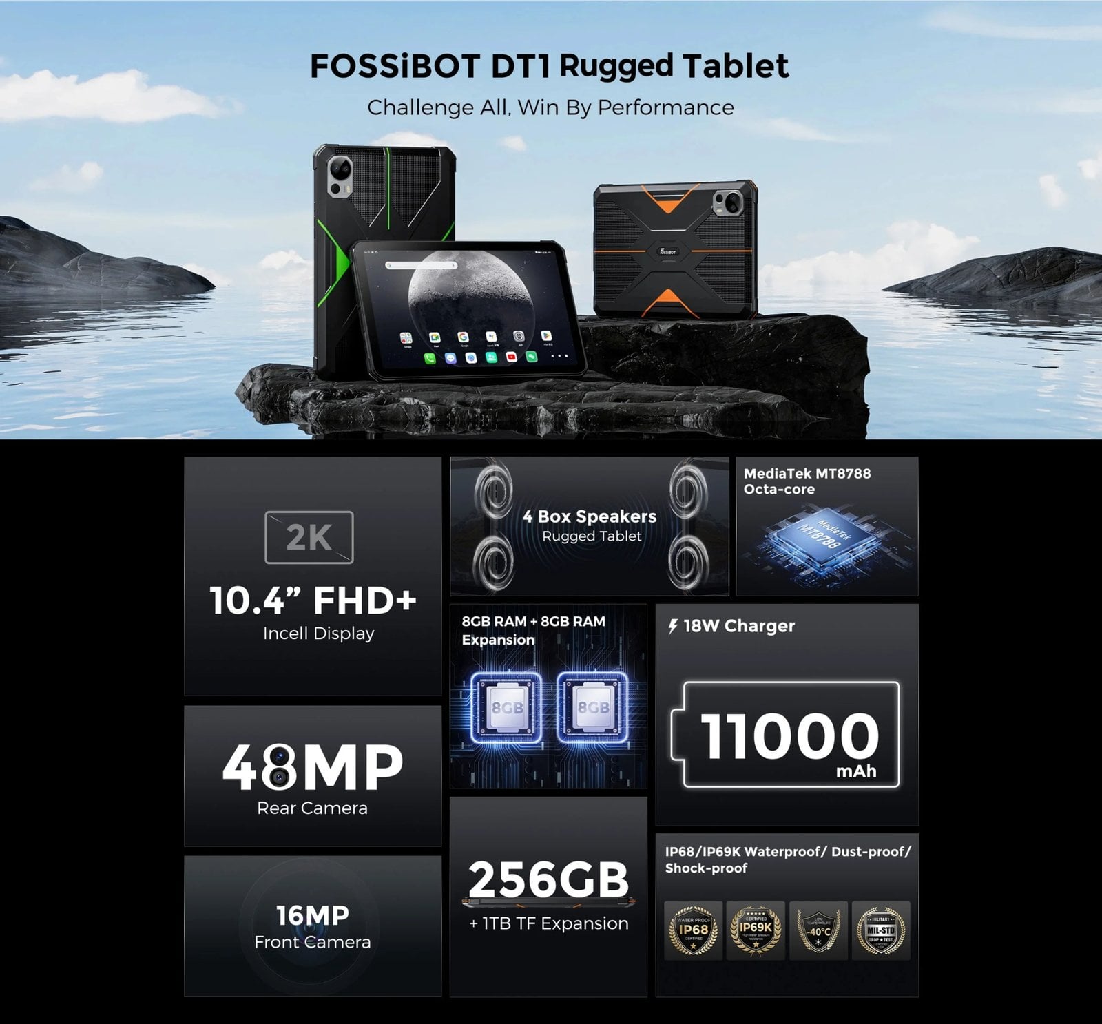 FOSSIBOT DT1 - TABLET RUGERIZADA 10,4'' 2K, CÁMARA 48 MP, BATERÍA 11.000 MAH - 3