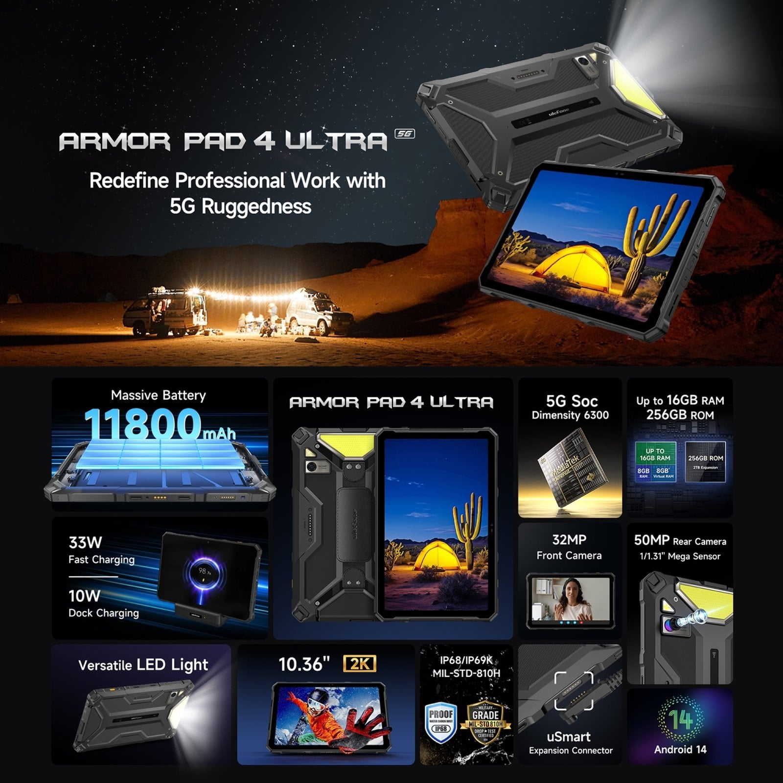 TABLET ULEFONE ARMOR PAD 4 ULTRA 10.36" 256 GB RUGGED 5G 8GB RESISTENCIA EXTREMA - 2