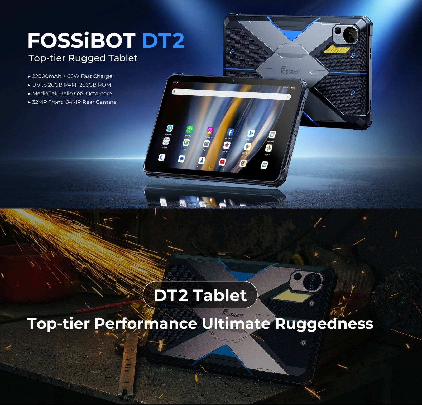 TABLET FOSSIBOT DT2 10.4" 256 GB RUGERIZADA 2K CÁMARA 64 MP BATERÍA 22.000 MAH - 2