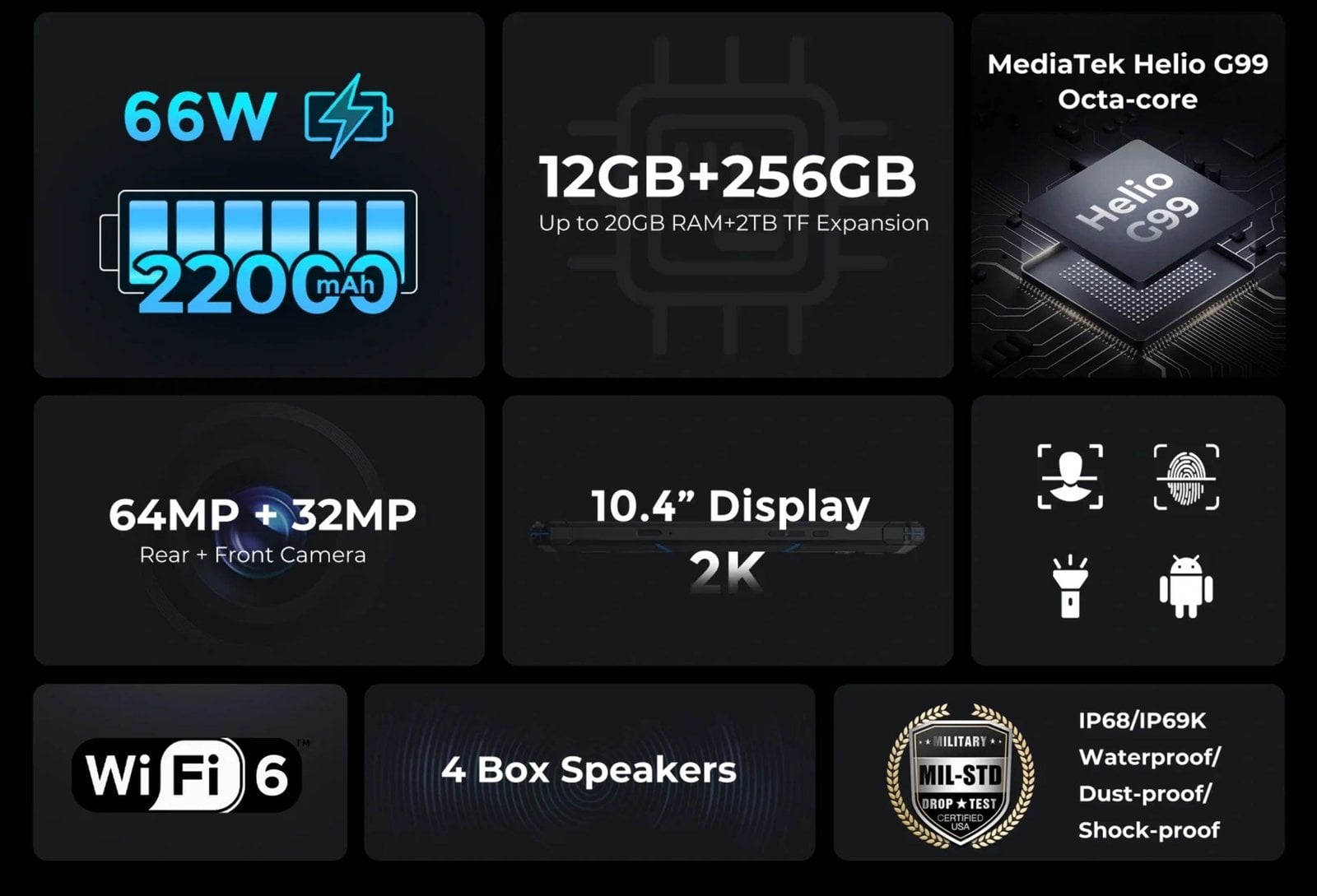 TABLET FOSSIBOT DT2 10.4" 256 GB RUGERIZADA 2K CÁMARA 64 MP BATERÍA 22.000 MAH - 8