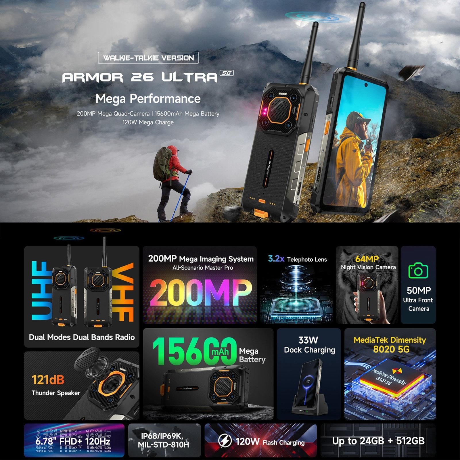 ULEFONE ARMOR 26 ULTRA - SMARTPHONE RUGERIZADO CON WALKIE-TALKIE Y CÁMARA DE 200MP - 2