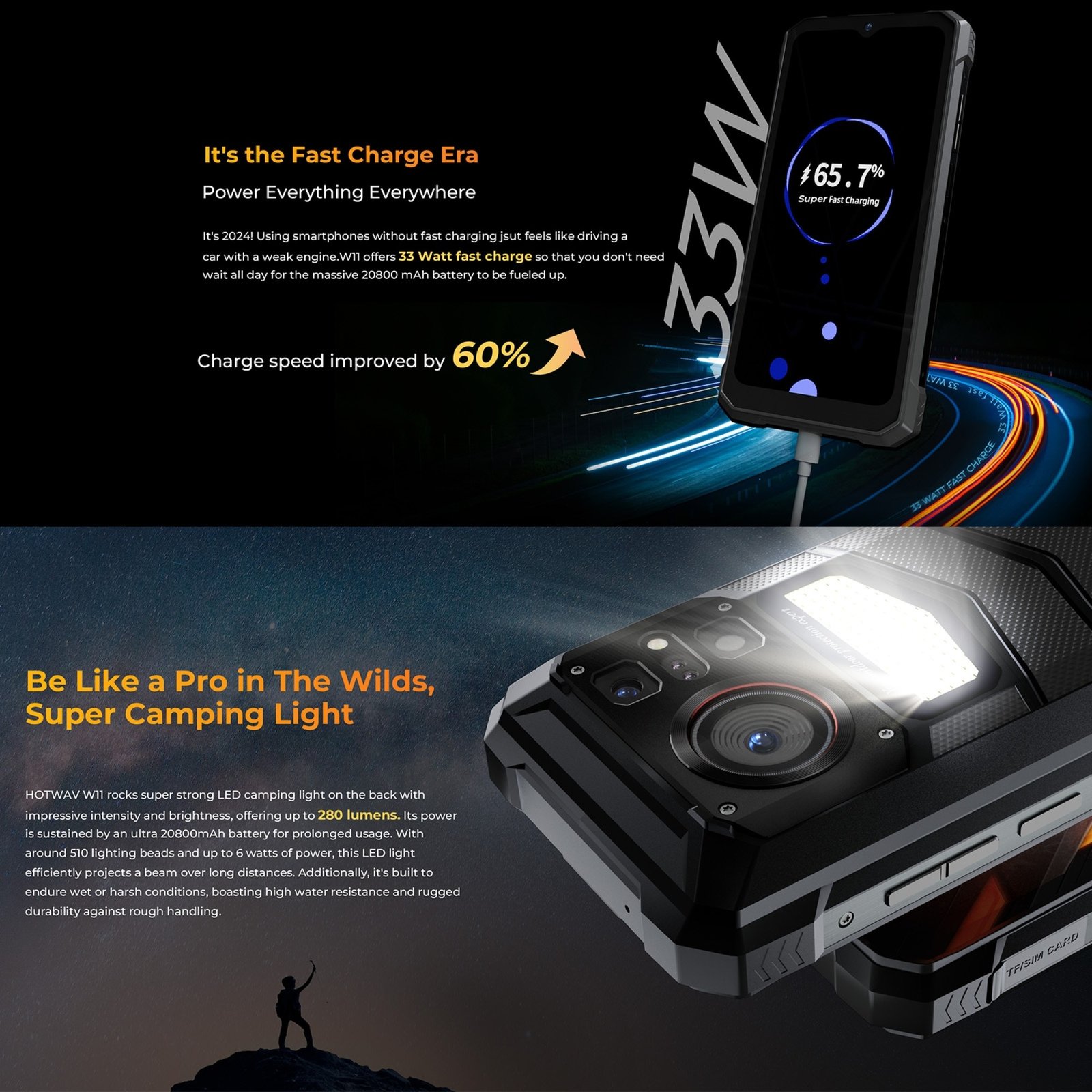 HOTWAV W11 - SMARTPHONE RESISTENTE CON BATERÍA DE 20.800MAH Y LED DE CAMPING - 7