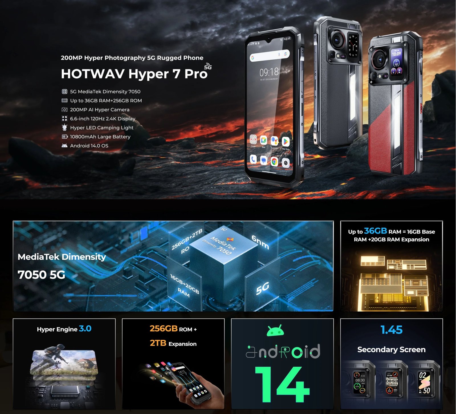 HOTWAV HYPER 7 PRO - SMARTPHONE RUGERIZADO CON 200MP Y BATERÍA DE 10.800MAH - 3