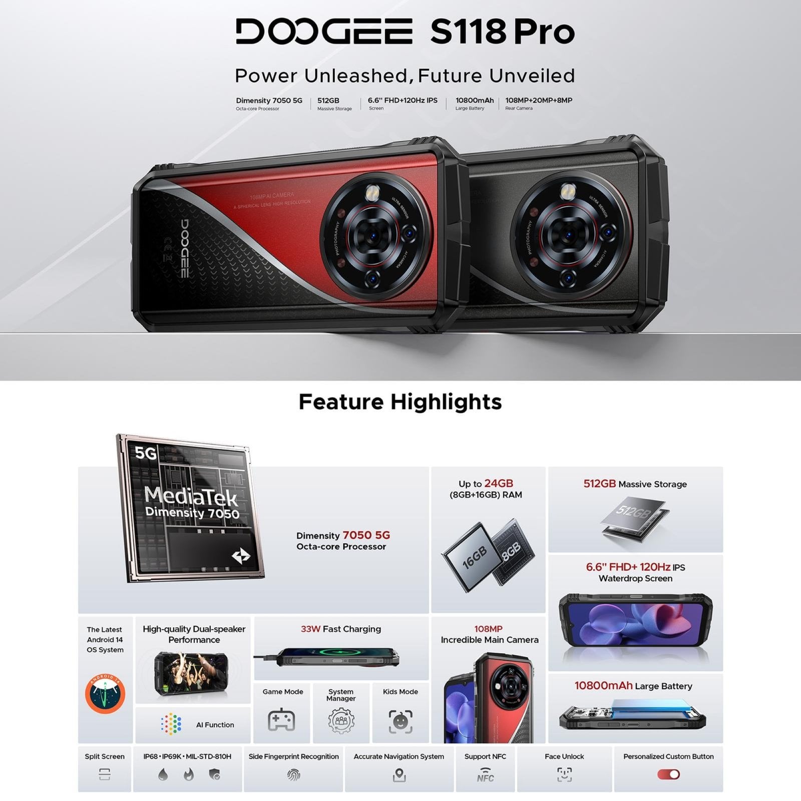 DOOGEE S118 PRO - SMARTPHONE RUGERIZADO CON 24GB RAM Y CÁMARA DE 108MP - 2