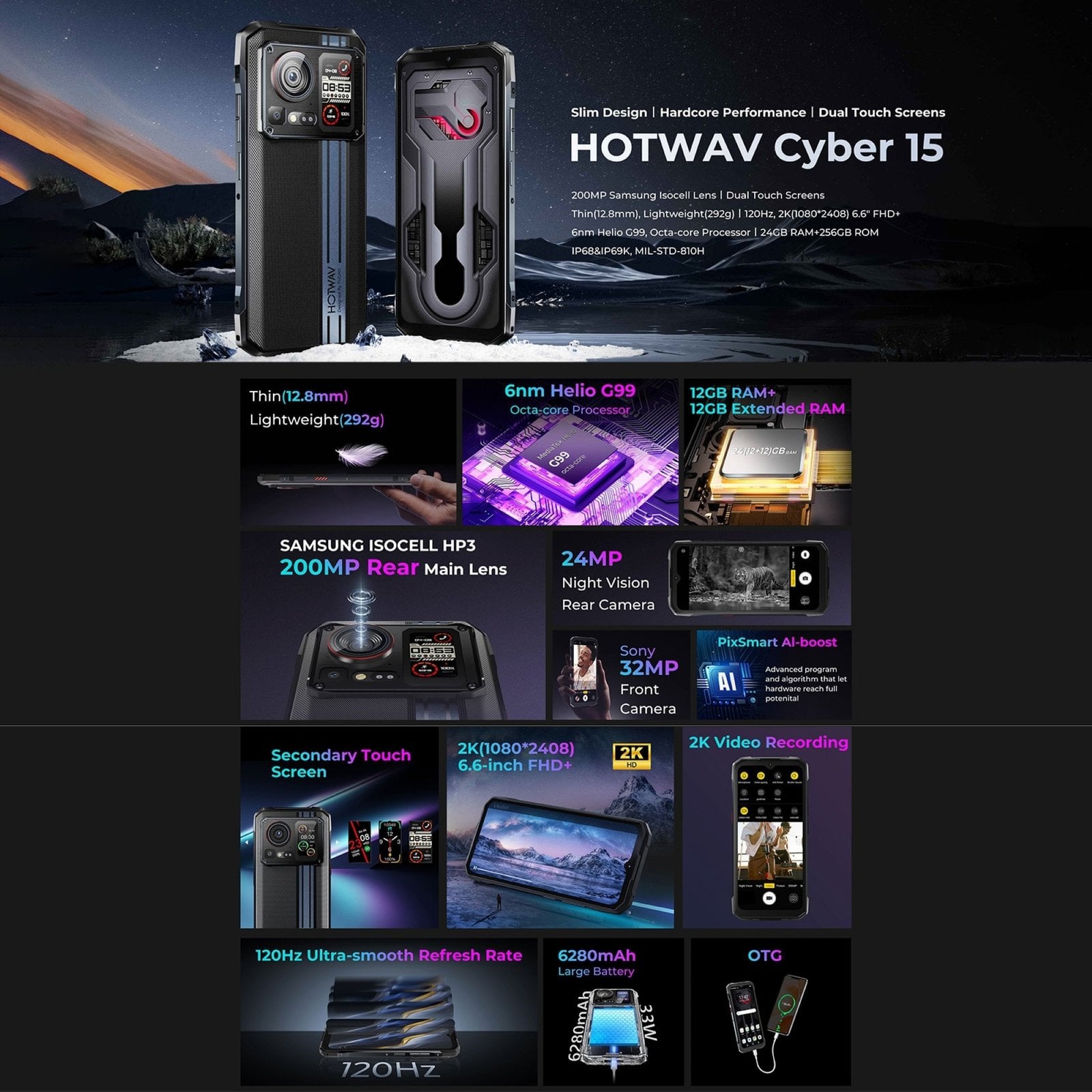 HOTWAV CYBER 15 - SMARTPHONE RESISTENTE CON CÁMARA DE 200MP Y PANTALLA SECUNDARIA - 2