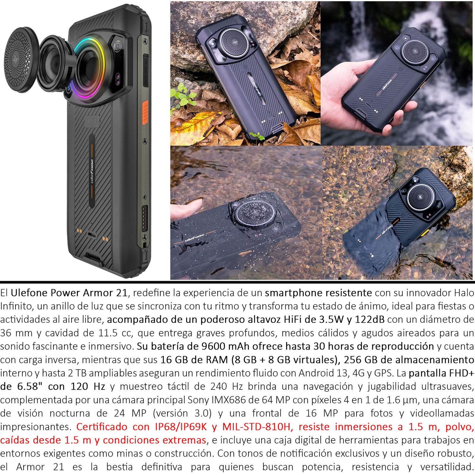 ULEFONE POWER ARMOR 21 - SMARTPHONE RESISTENTE CON SONIDO HIFI Y HALO INFINITO - 2