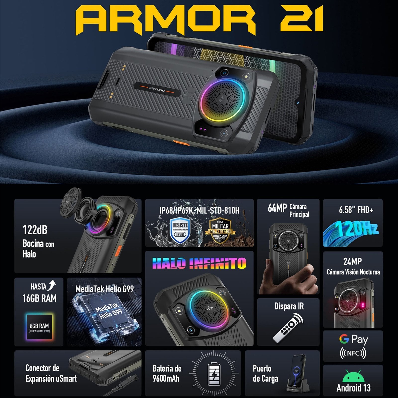 ULEFONE POWER ARMOR 21 - SMARTPHONE RESISTENTE CON SONIDO HIFI Y HALO INFINITO - 3