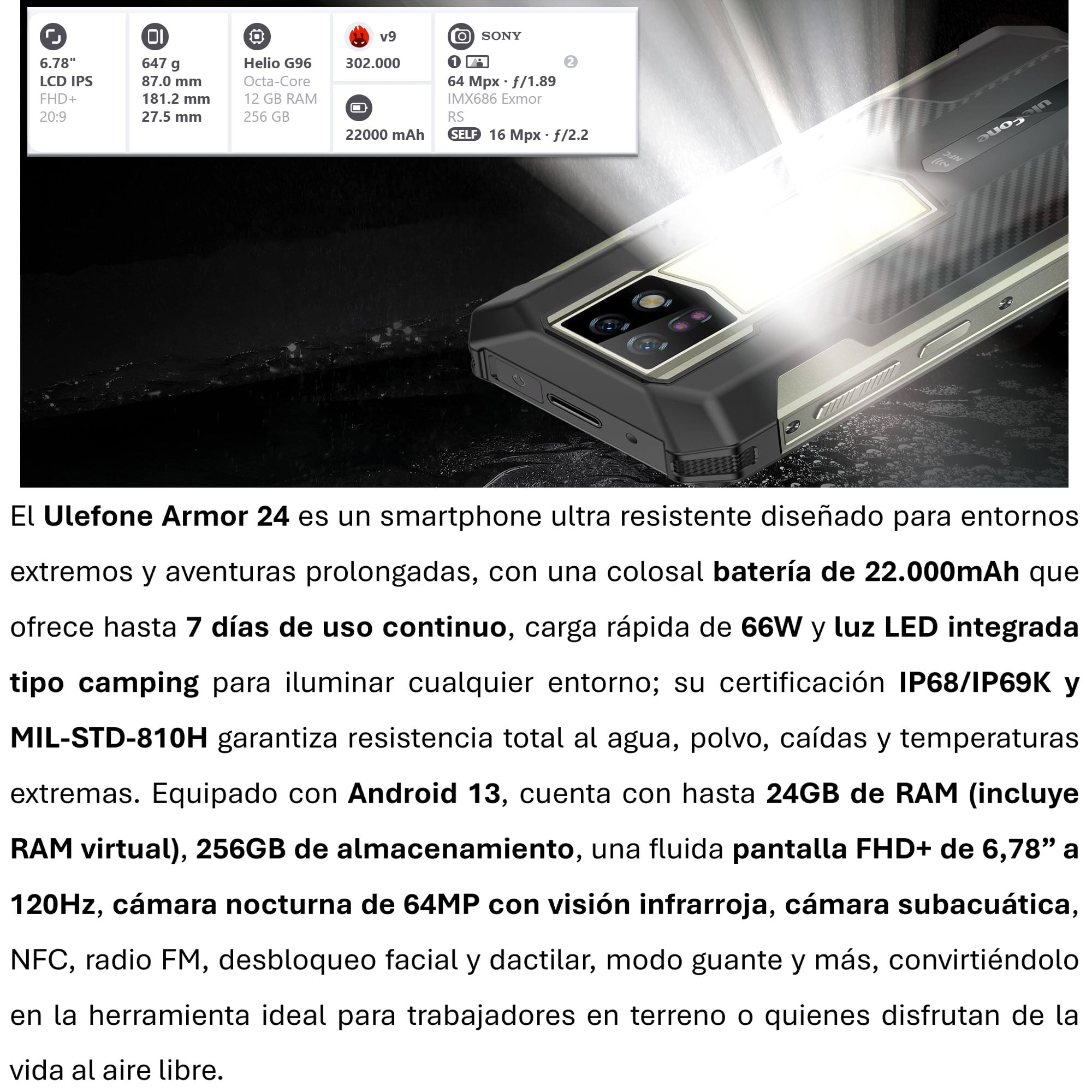 ULEFONE ARMOR 24 – ULTRA RESISTENTE CON BATERÍA DE 22.000MAH Y CÁMARA NOCTURNA DE 64MP - 2