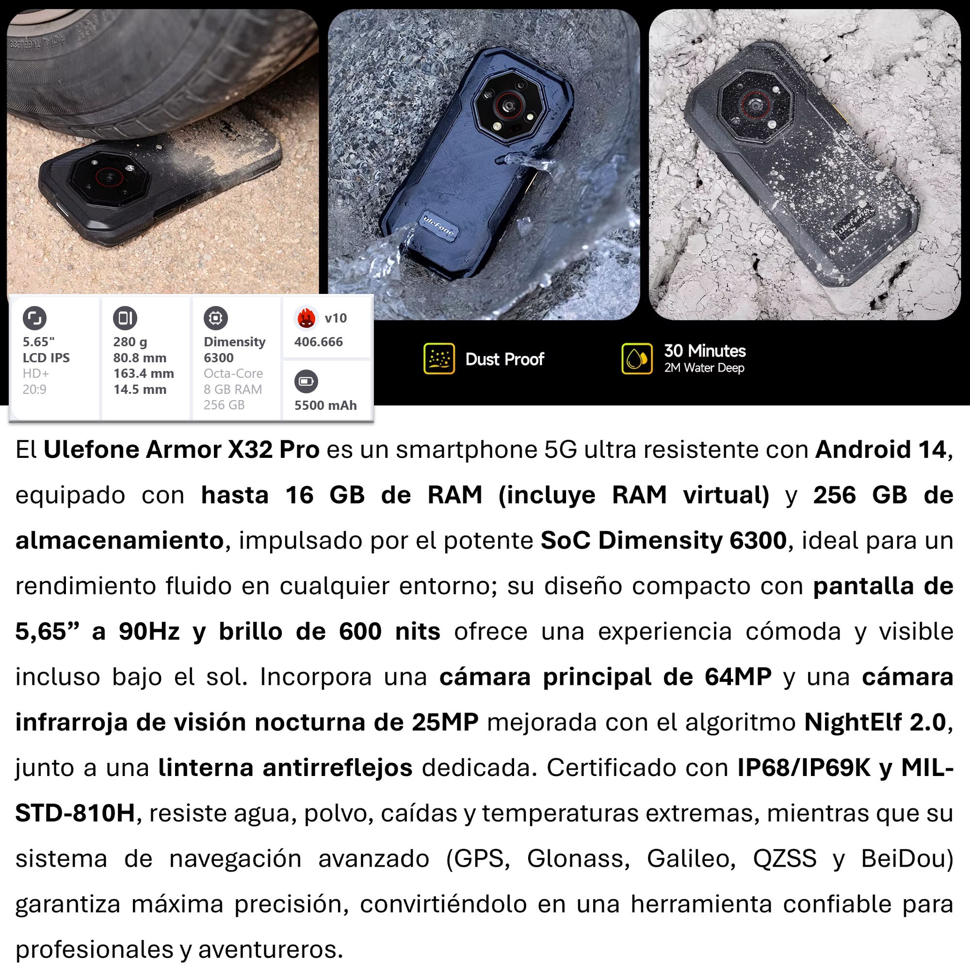 ULEFONE ARMOR X32 PRO – DUALSIM 5G ULTRA RESISTENTE CON VISIÓN NOCTURNA Y ANDROID 14 - 2