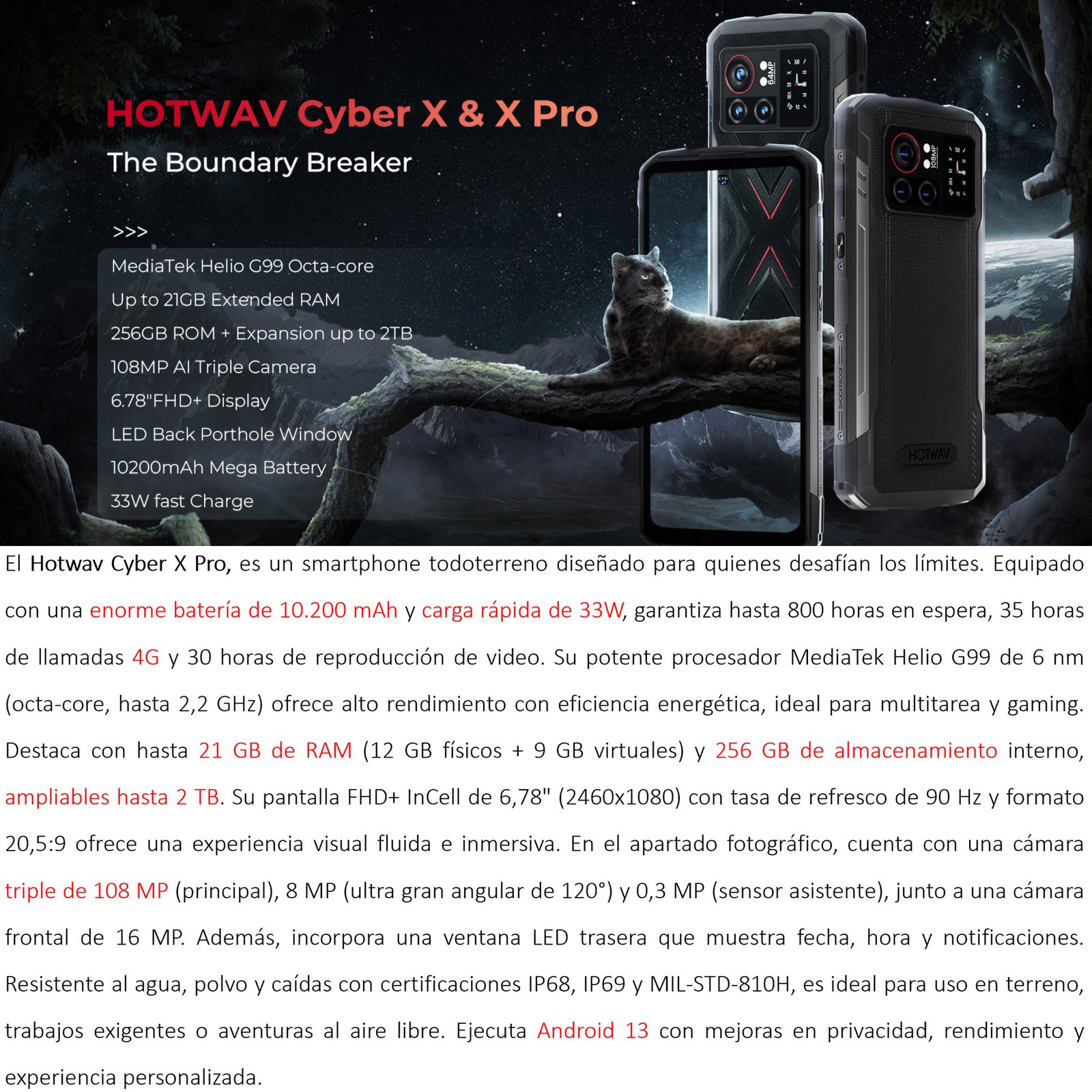 HOTWAV CYBER X PRO – SMARTPHONE RESISTENTE 108MP, 21GB RAM Y BATERÍA 10200MAH - 2