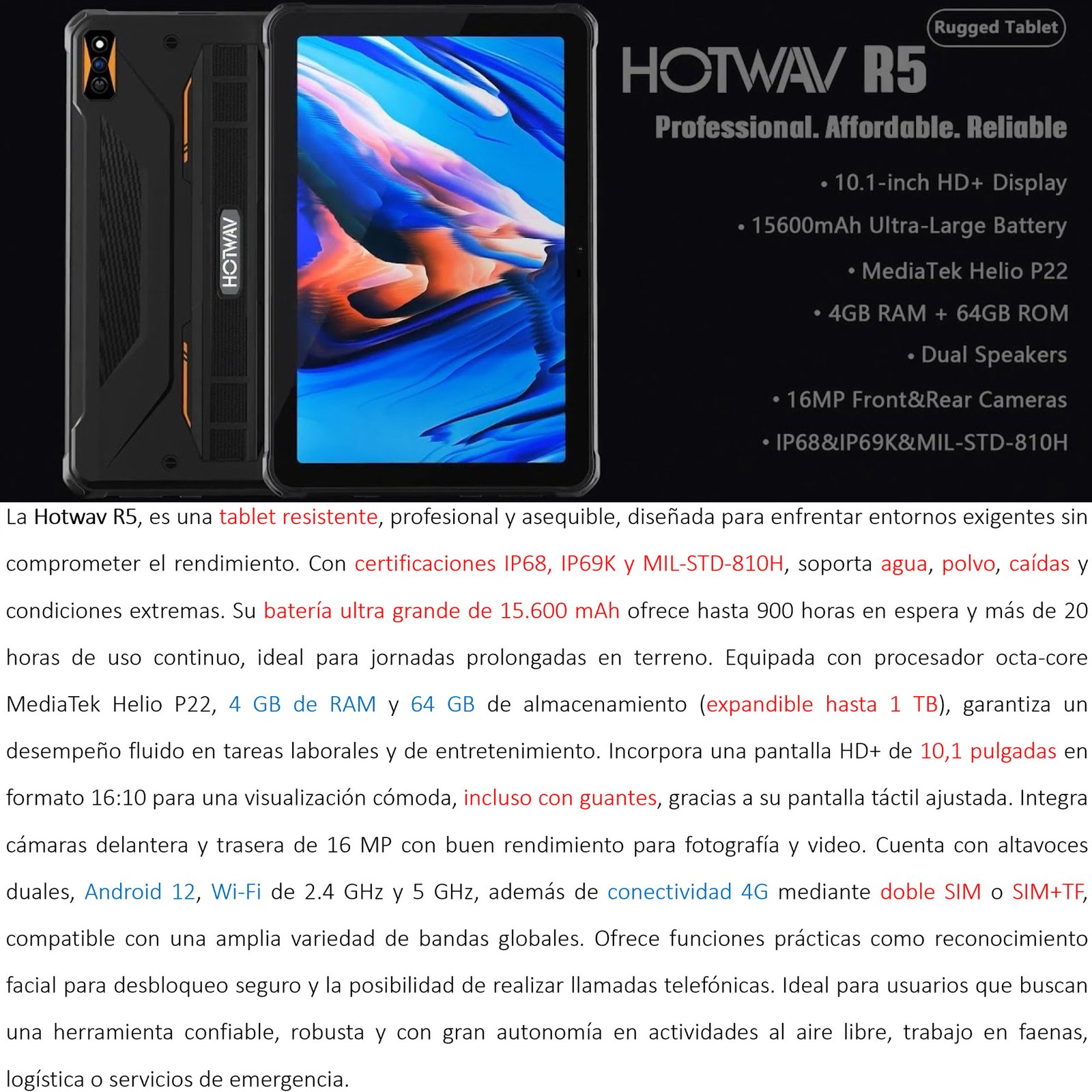 HOTWAV R5 – TABLET RESISTENTE DE 10.1INCH CON BATERÍA DE 15600MAH Y 4G - 2