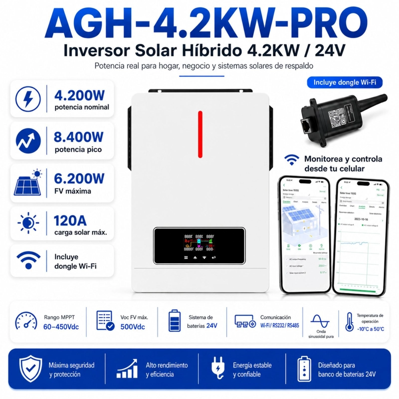 INVERSOR SOLAR CON WIFI HIBRIDO 4.2KW, POTENCIA PICO 8.400W - 2