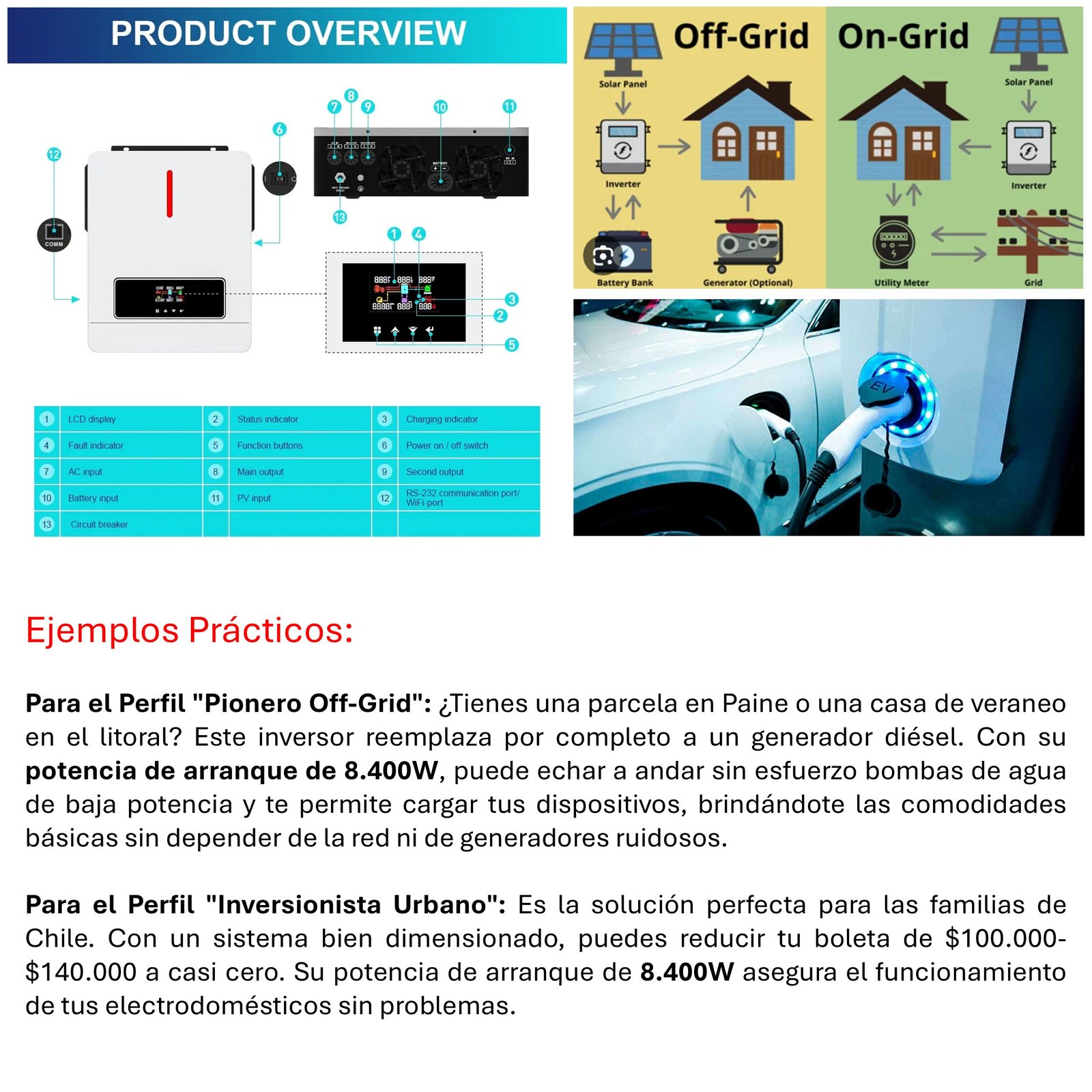 INVERSOR SOLAR CON WIFI HÍBRIDO 4.2KW, POTENCIA PICO 8.400W - 5