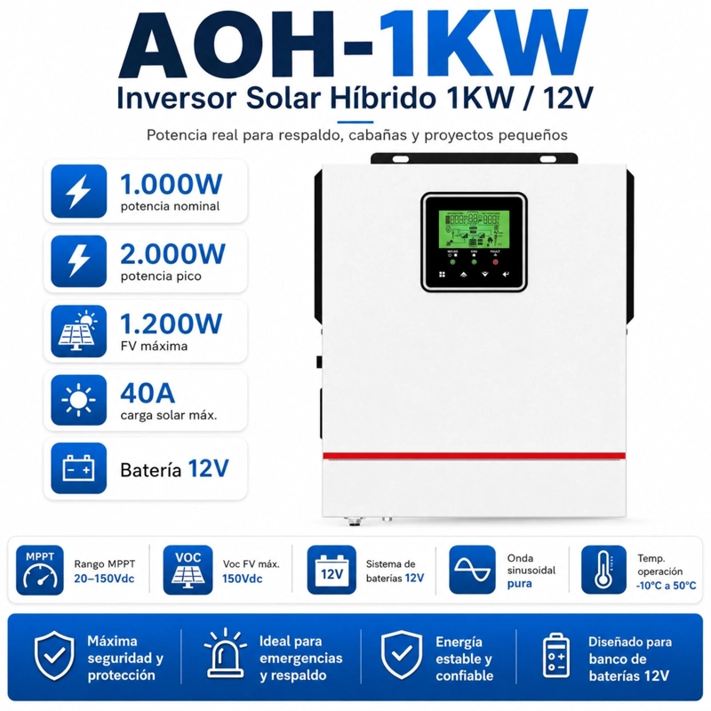 INVERSOR SOLAR 1.0KW 12V, POTENCIA PICO 2.000W / PORTABLE - 2