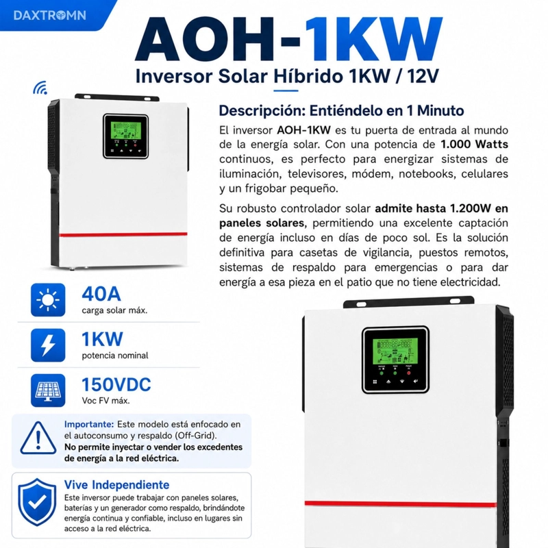 INVERSOR SOLAR 1.0KW 12V, POTENCIA PICO 2.000W / PORTABLE - 3