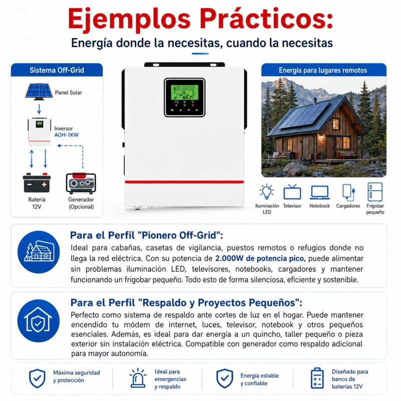 INVERSOR SOLAR 1.0KW 12V, POTENCIA PICO 2.000W / PORTABLE - 4