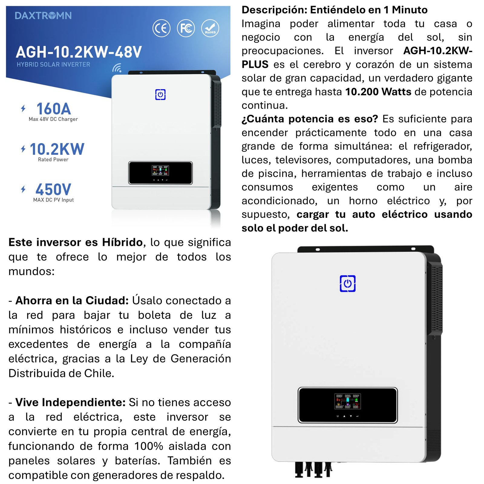 INVERSOR SOLAR CON WIFI HÍBRIDO 10.2KW POTENCIA PICO 20.400W - 4